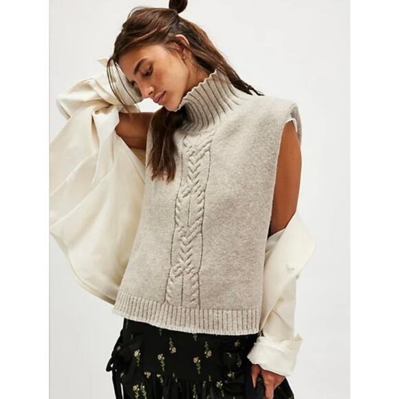 Free People Knit Poncho Sweater Vest Sleeveless Turtleneck | One Size Cottage - Picture 12 of 15
